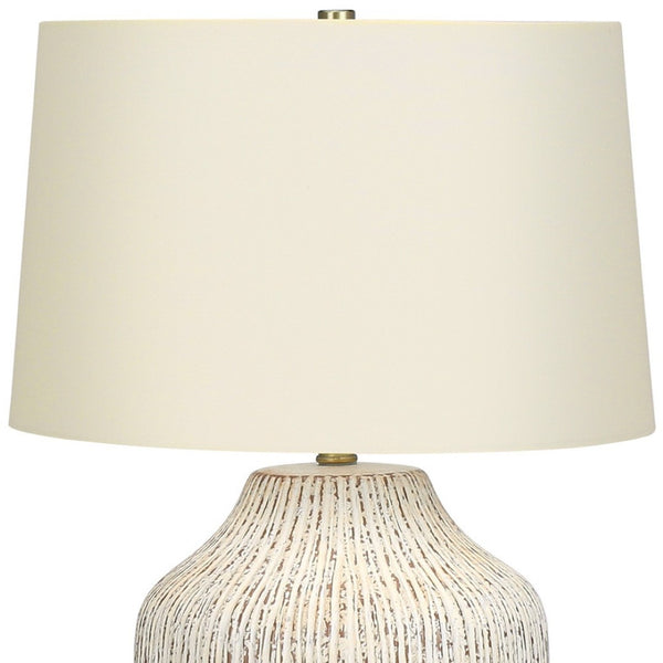 HomeRoots 26" Cream Ceramic Table Lamp – Elegant Round Design with Linen Shade for Timeless Home Decor Style 545857