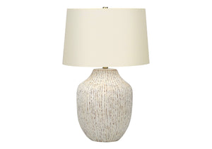 HomeRoots 26" Cream Ceramic Table Lamp – Elegant Round Design with Linen Shade for Timeless Home Decor Style 545857