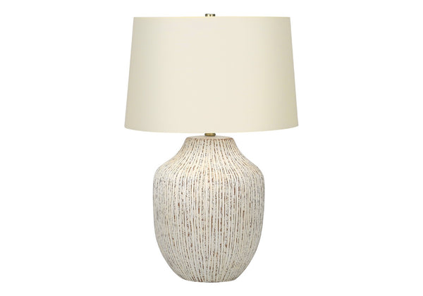 HomeRoots 26" Cream Ceramic Table Lamp – Elegant Round Design with Linen Shade for Timeless Home Decor Style 545857