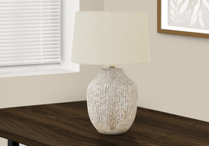 HomeRoots 26" Cream Ceramic Table Lamp – Elegant Round Design with Linen Shade for Timeless Home Decor Style 545857