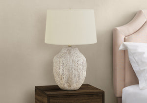 HomeRoots 26" Cream Ceramic Table Lamp – Elegant Round Design with Linen Shade for Timeless Home Decor Style 545857