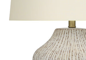 HomeRoots 26" Cream Ceramic Table Lamp – Elegant Round Design with Linen Shade for Timeless Home Decor Style 545857