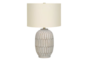 Homeroots 24" Cream Geometric Table Lamp With Cream Drum Shade   545858
