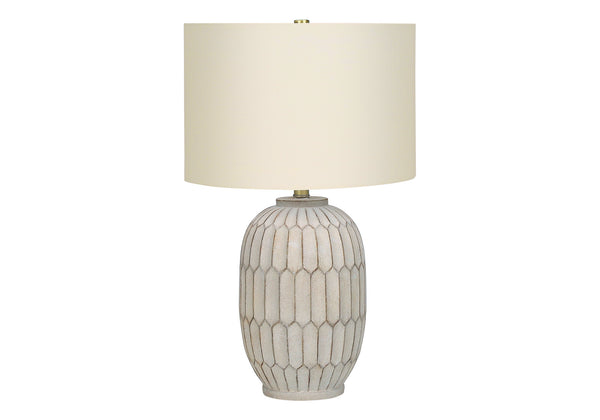 Homeroots 24" Cream Geometric Table Lamp With Cream Drum Shade   545858