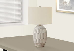 Homeroots 24" Cream Geometric Table Lamp With Cream Drum Shade   545858