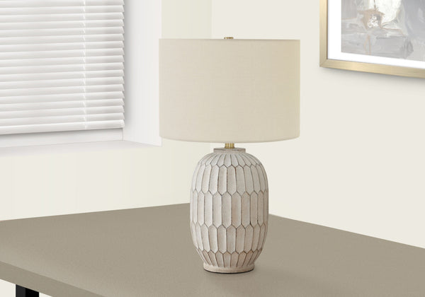 Homeroots 24" Cream Geometric Table Lamp With Cream Drum Shade   545858