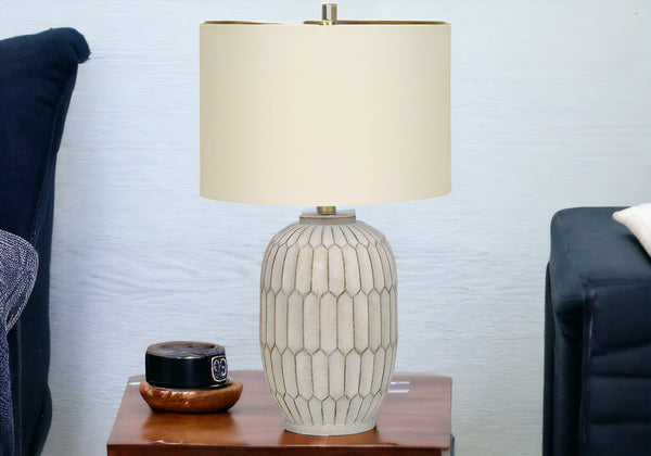 Homeroots 24" Cream Geometric Table Lamp With Cream Drum Shade   545858