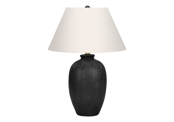 Homeroots 24" Black Ceramic Round Table Lamp With Ivory Empire Shade   545859