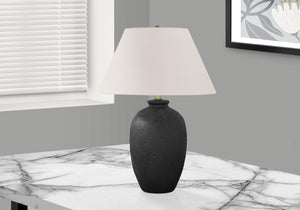 Homeroots 24" Black Ceramic Round Table Lamp With Ivory Empire Shade   545859