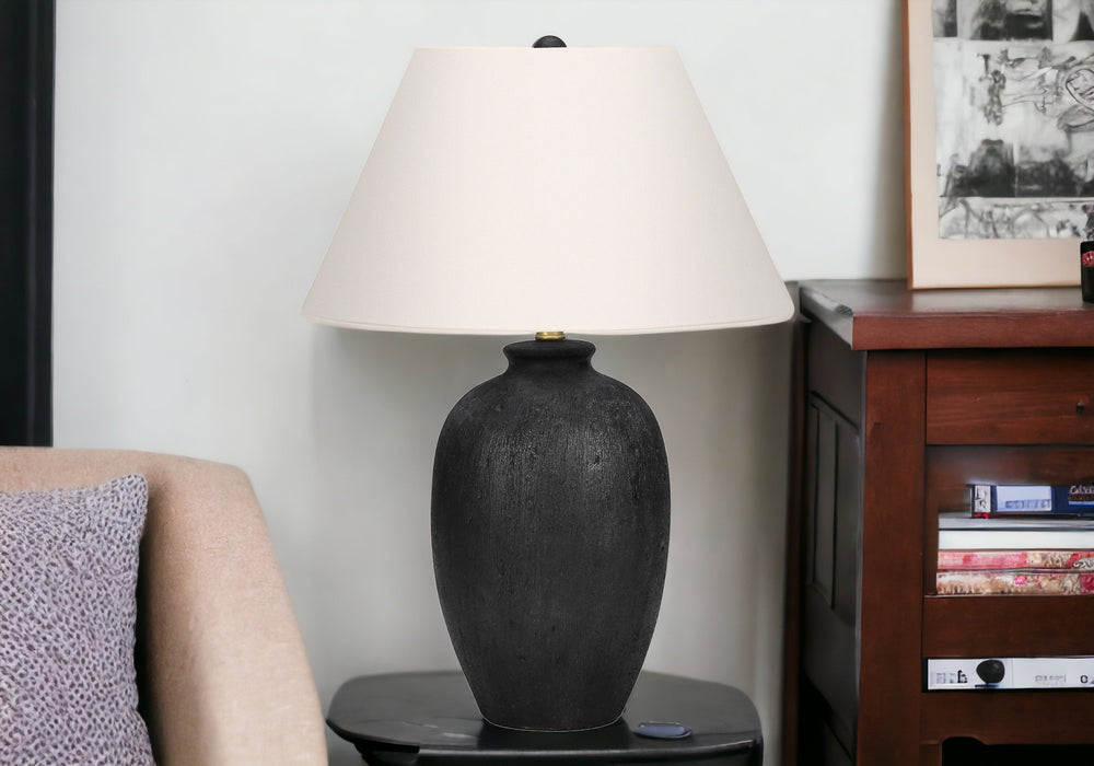 Homeroots 24" Black Ceramic Round Table Lamp With Ivory Empire Shade   545859