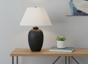 HomeRoots 24" Black Ceramic Table Lamp with Ivory Shade – Modern Design for Living Rooms & Home Offices 545859