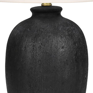 Homeroots 24" Black Ceramic Round Table Lamp With Ivory Empire Shade   545859