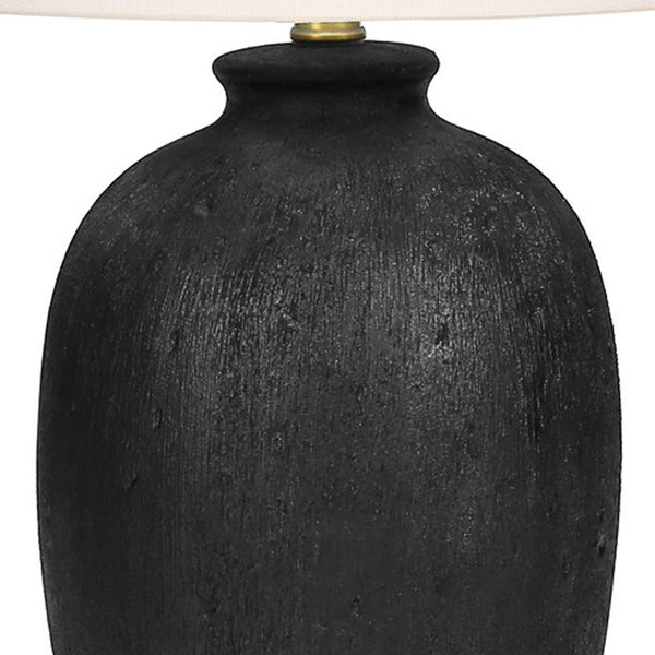 Homeroots 24" Black Ceramic Round Table Lamp With Ivory Empire Shade   545859