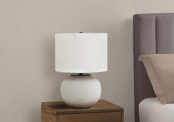 Homeroots 21" Cream Ceramic Round Table Lamp With Cream Drum Shade   545860