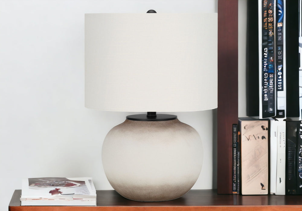 Homeroots 21" Cream Ceramic Round Table Lamp With Cream Drum Shade   545860
