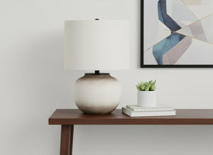 HomeRoots 21" Cream Ceramic Table Lamp - Modern Round Design with Drum Shade for Elegant Home Illumination 545860