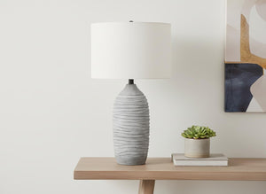 HomeRoots 27" Gray Cylinder Table Lamp - Modern Ivory Drum Shade for Stylish Ambient Lighting & Versatile Decor 545861