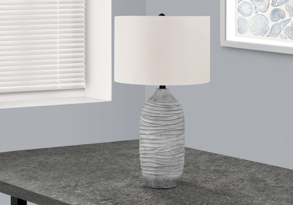 HomeRoots 27" Gray Cylinder Table Lamp - Modern Ivory Drum Shade for Stylish Ambient Lighting & Versatile Decor 545861