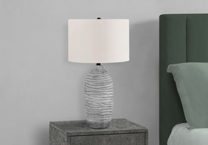 HomeRoots 27" Gray Cylinder Table Lamp - Modern Ivory Drum Shade for Stylish Ambient Lighting & Versatile Decor 545861
