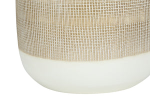 HomeRoots 27" Brown and White Ceramic Table Lamp with Beige Drum Shade - Stylish Accent Lighting for Any Room 545862