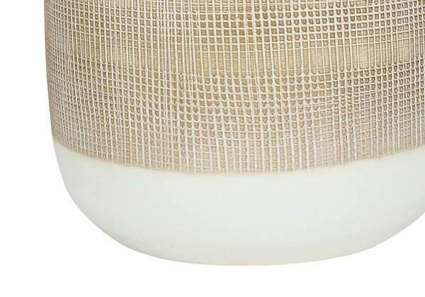 HomeRoots 27" Brown and White Ceramic Table Lamp with Beige Drum Shade - Stylish Accent Lighting for Any Room 545862