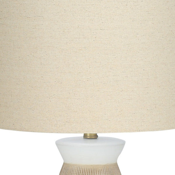 HomeRoots 27" Brown and White Ceramic Table Lamp with Beige Drum Shade - Stylish Accent Lighting for Any Room 545862