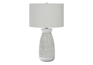 HomeRoots 27" Gray Ceramic Table Lamp with Stylish White Drum Shade - Modern Accent for Any Room Decor 545863