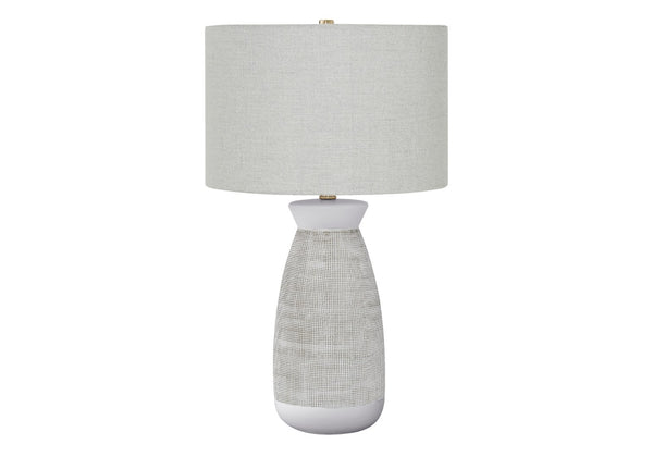 HomeRoots 27" Gray Ceramic Table Lamp with Stylish White Drum Shade - Modern Accent for Any Room Decor 545863