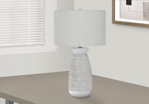 HomeRoots 27" Gray Ceramic Table Lamp with Stylish White Drum Shade - Modern Accent for Any Room Decor 545863