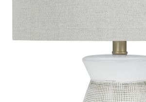 HomeRoots 27" Gray Ceramic Table Lamp with Stylish White Drum Shade - Modern Accent for Any Room Decor 545863