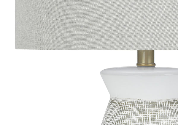 HomeRoots 27" Gray Ceramic Table Lamp with Stylish White Drum Shade - Modern Accent for Any Room Decor 545863