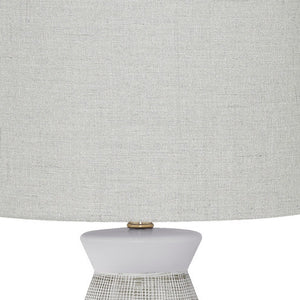 HomeRoots 27" Gray Ceramic Table Lamp with Stylish White Drum Shade - Modern Accent for Any Room Decor 545863
