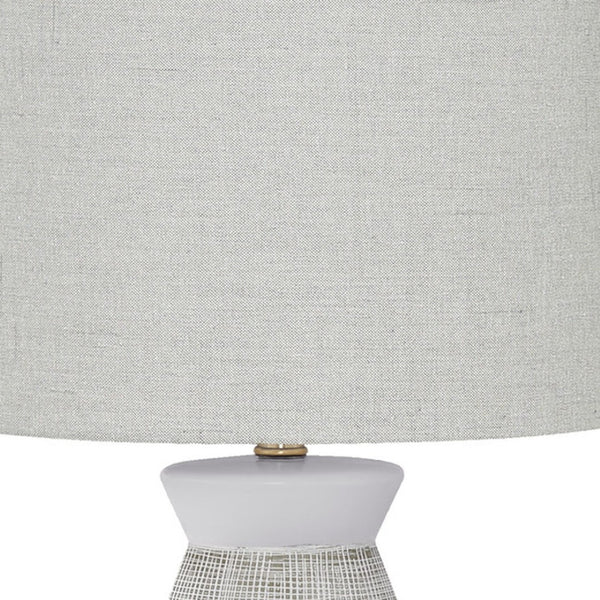 HomeRoots 27" Gray Ceramic Table Lamp with Stylish White Drum Shade - Modern Accent for Any Room Decor 545863