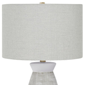 HomeRoots 27" Gray Ceramic Table Lamp with Stylish White Drum Shade - Modern Accent for Any Room Decor 545863