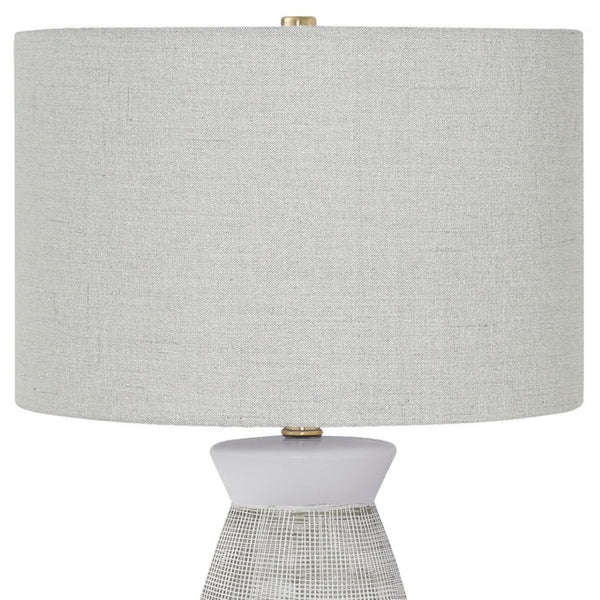 HomeRoots 27" Gray Ceramic Table Lamp with Stylish White Drum Shade - Modern Accent for Any Room Decor 545863