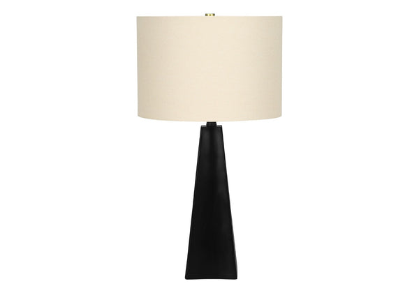 HomeRoots 27" Modern Black Geometric Table Lamp with Beige Shade - Stylish, Versatile Lighting for Any Space 545864