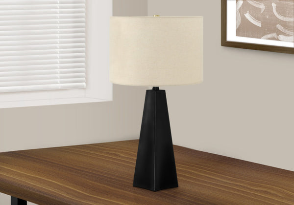 HomeRoots 27" Modern Black Geometric Table Lamp with Beige Shade - Stylish, Versatile Lighting for Any Space 545864