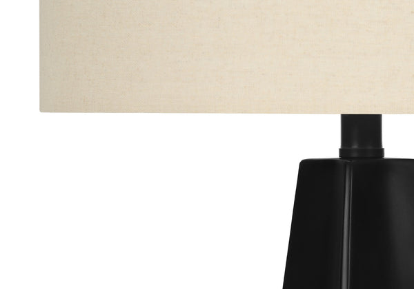 HomeRoots 27" Modern Black Geometric Table Lamp with Beige Shade - Stylish, Versatile Lighting for Any Space 545864