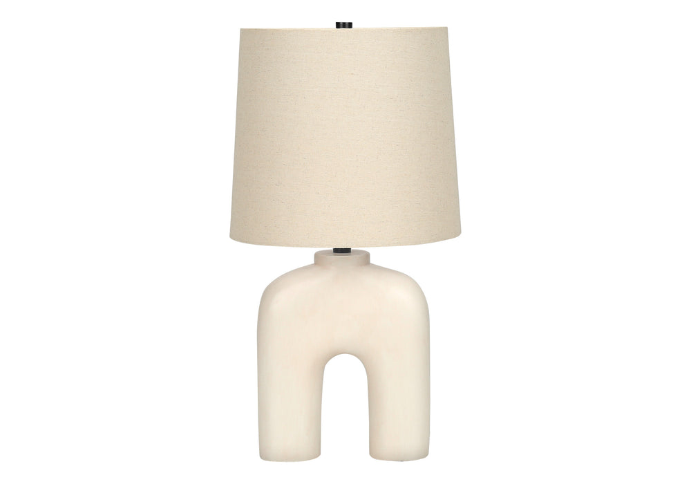 Homeroots 25" Cream Geometric Table Lamp With Beige Empire Shade   545866