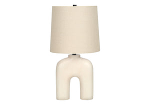 Homeroots 25" Cream Geometric Table Lamp With Beige Empire Shade   545866