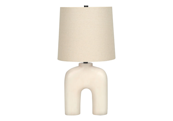 Homeroots 25" Cream Geometric Table Lamp With Beige Empire Shade   545866