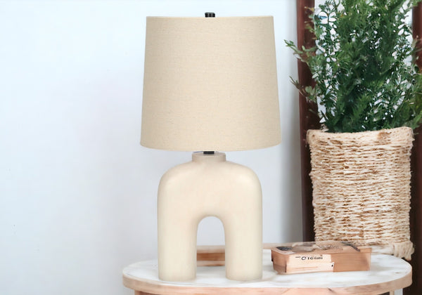 Homeroots 25" Cream Geometric Table Lamp With Beige Empire Shade   545866