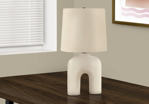 Homeroots 25" Cream Geometric Table Lamp With Beige Empire Shade   545866