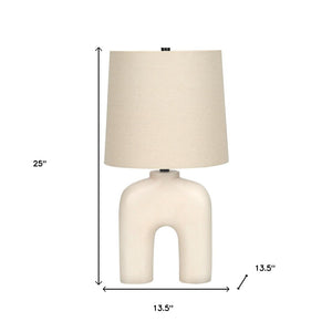 HomeRoots 25" Cream Geometric Table Lamp with Beige Shade - Modern Elegance for Living Rooms & Bedrooms 545866