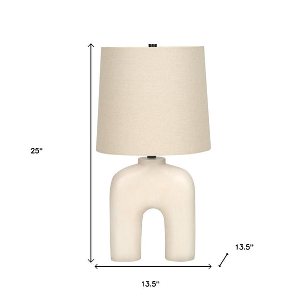 HomeRoots 25" Cream Geometric Table Lamp with Beige Shade - Modern Elegance for Living Rooms & Bedrooms 545866