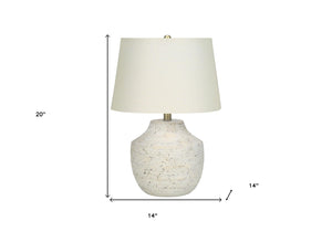 HomeRoots 20" Cream Concrete Urn Table Lamp with Textured Base & Soft Linen Shade for Elegant Lighting Decor 545868