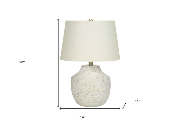 HomeRoots 20" Cream Concrete Urn Table Lamp with Textured Base & Soft Linen Shade for Elegant Lighting Decor 545868