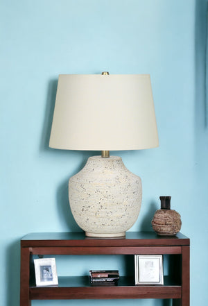 Homeroots 20" Cream Concrete Urn Table Lamp With Cream Empire Shade   545868