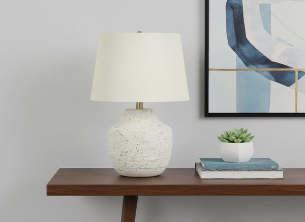 HomeRoots 20" Cream Concrete Urn Table Lamp with Textured Base & Soft Linen Shade for Elegant Lighting Decor 545868