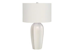 HomeRoots 27" Cream Ceramic Geometric Table Lamp – Elegant Design with Soft Lighting for Any Room's Ambiance 545869